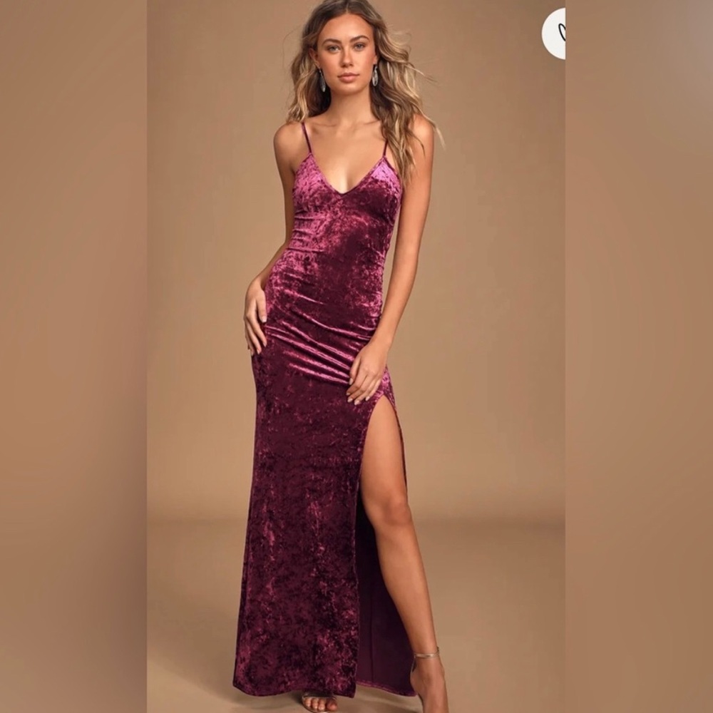 Supernatural Love Burgundy Crushed Velvet Maxi Dress in S